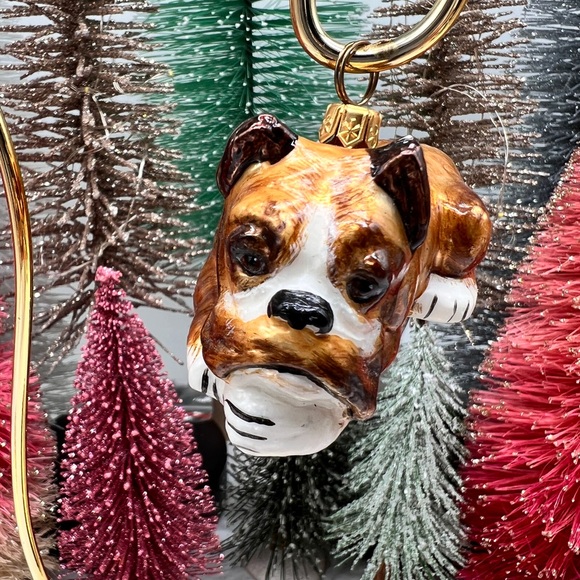 Joy To The World Polish Glass Boxer Dog Christmas Ornament - Picture 2 of 5